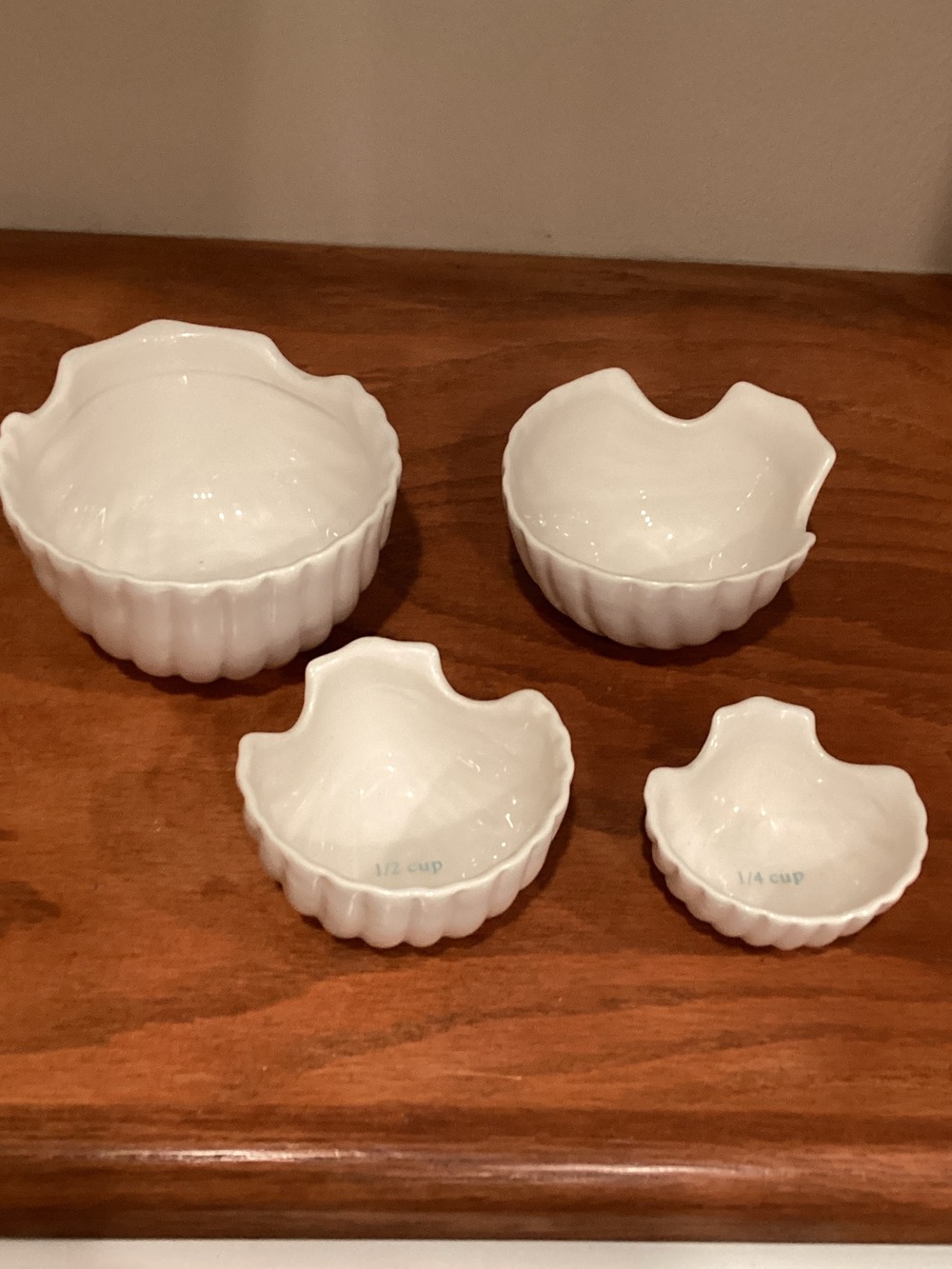 White Ceramic Shell Measuring Bowl Set - 4 Piece